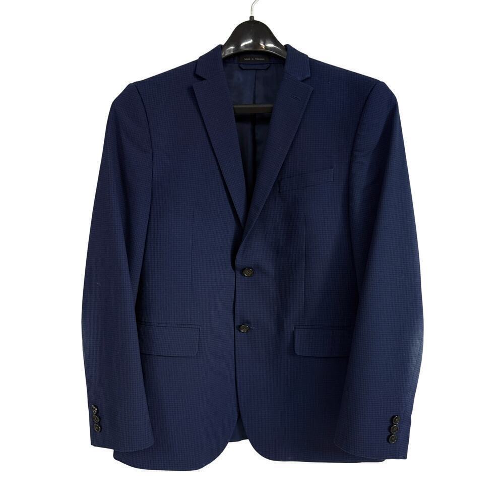VTG Ralph Lauren Navy Blue Grid Pattern Blazer Fully Lined Sz 40R